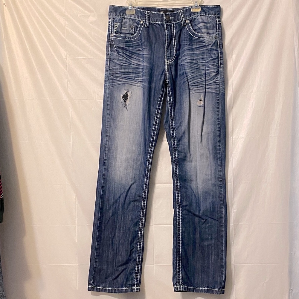 Men's Blue Distressed Petrol Jeans.